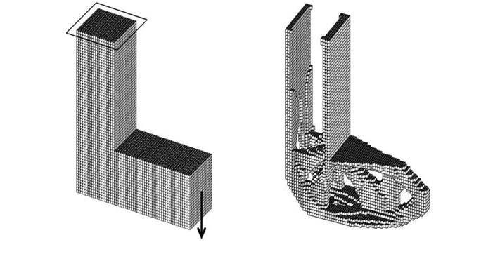 3D L-bracket design domain and optimized result
