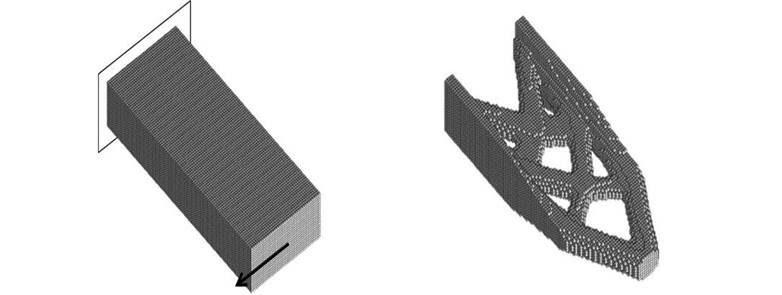 3D cantilever design domain and optimized result