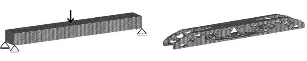 3D simply supported beam design domain and optimized result